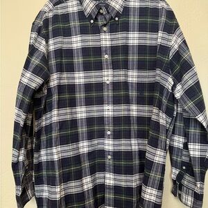 Vintage Nautica Men's Casual Plaid Shirt - Navy and Green